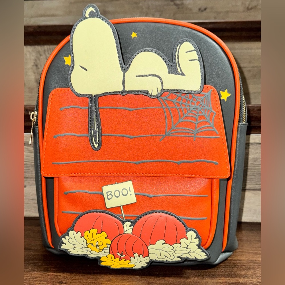 ✅Super Cute 🥰Peanuts Fall Orange & Grey  Snoopy Back Pack  🎒 - NEW